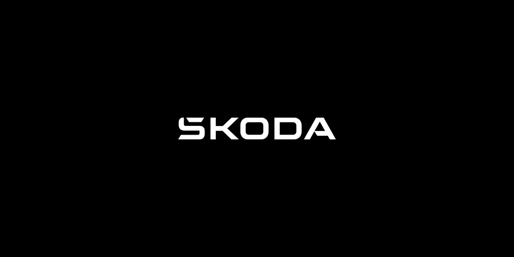 Schwarzes Skoda-Logo auf weißem Hintergrund